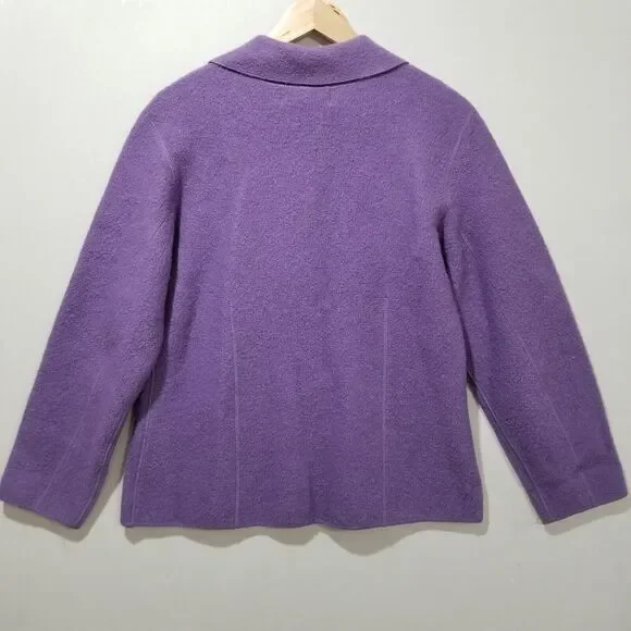 Lisa International Jacket Womens Medium Purple Boiled 100% Wool Button Collared - Picture 2 of 6